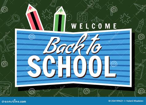 Welcome Back To School Banner Retro Background Template Icons
