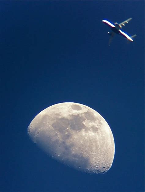 Waxing Gibbous Moon And Airplane Astronomy Pictures At