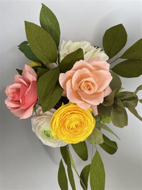 Crepe Paper Flower Arrangement With Roses Ranunculus And Hydrangea