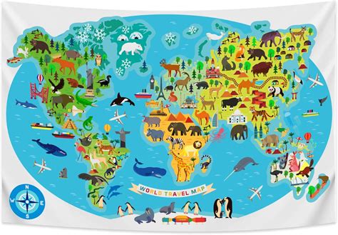 World Map Tapestry For Children Large Travel Map For Kids