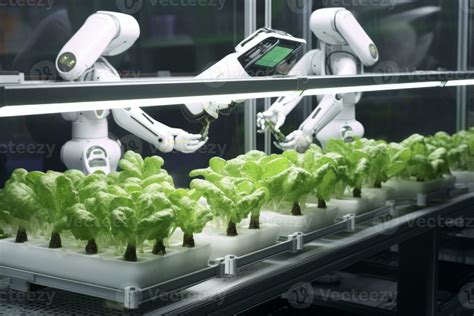 Robots Lettuce Plants In Lab Futuristic Robotic Farmers Transforming