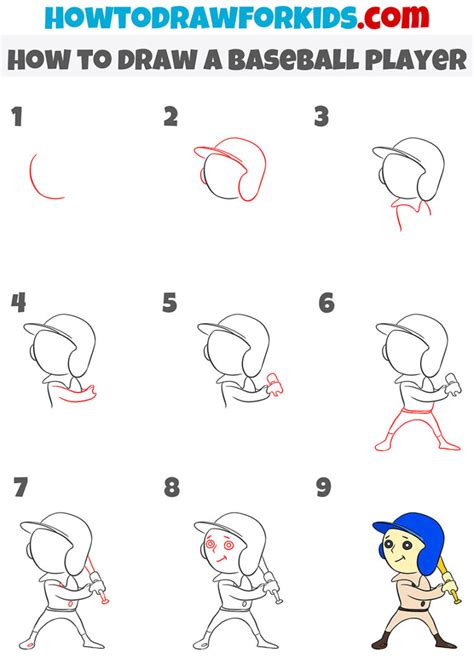 How To Draw A Baseball Player Easy Drawing Tutorial For Kids