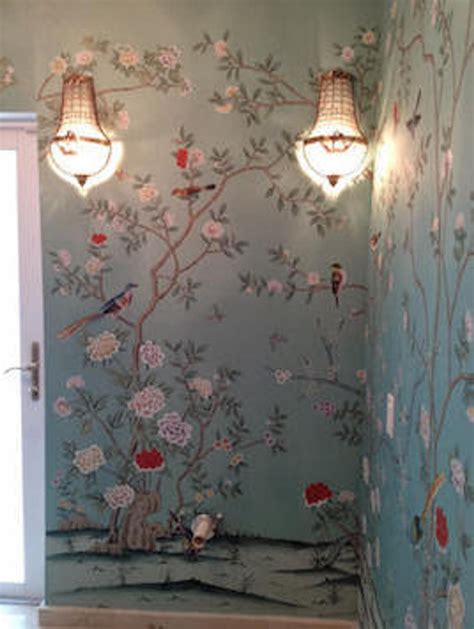Chinoiserie Handpainted Wallpaper One Standard Roll Of 3 By 8 Etsy