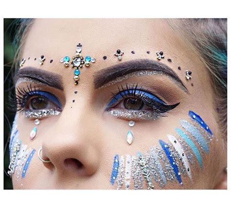 Blue Glitter And Face Paint Festival Makeup Glitter Festival Face