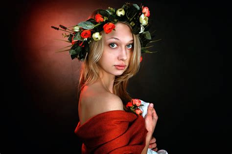 1064888 Women Model Flowers Red Fashion Wreaths Clothing Flower Beauty Lady Photo