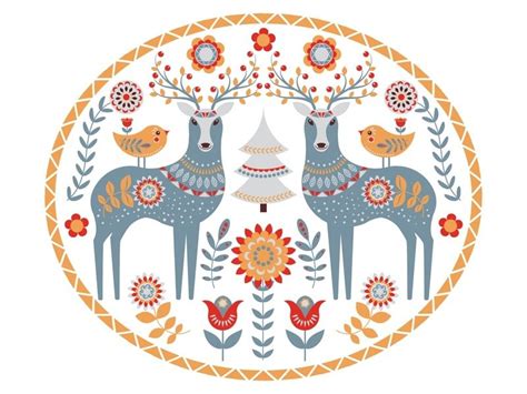 Circular Ornament Scandinavian Style Folk Art Scandinavian Pattern