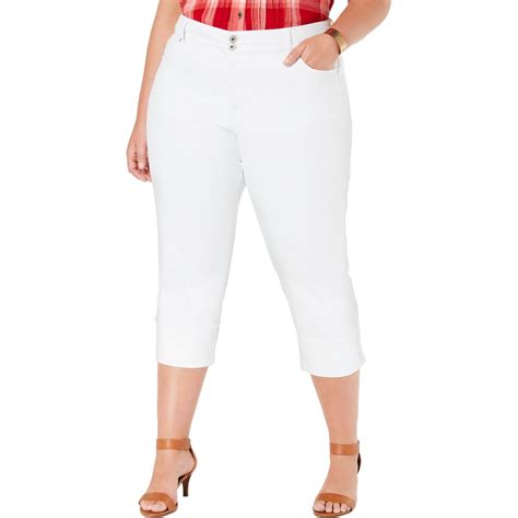Style And Co Womens White Mid Rise Cuffed Denim Capri Jeans Plus 18w