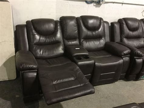 Brown Leather Reclining Love Seat W Cup Holders
