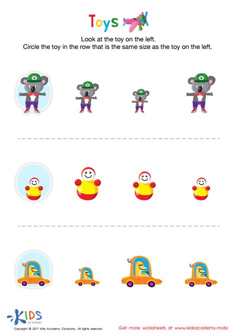 Classifying Toys By Size Worksheet Free Matching Printable For Kids