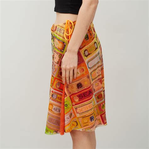 jean paul gaultier orange nylon sex sea sun dollar print skirt medium for sale at 1stdibs