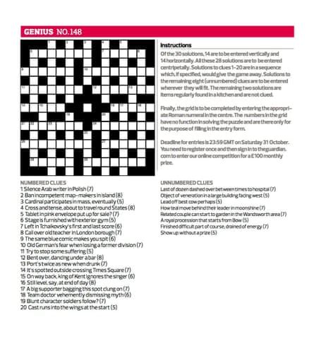 Genius Crossword No 148 Crosswords The Guardian
