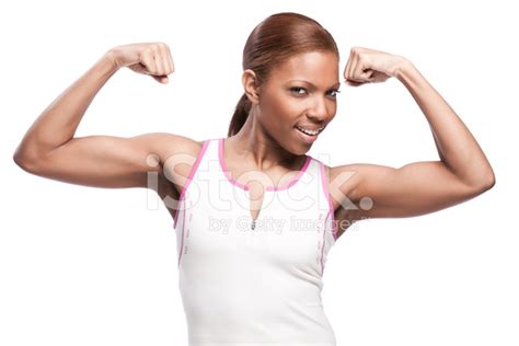 Black Fitness Girl Flexing Muscles Stock Photo Royalty Free Freeimages