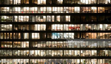Office Windows By Night Office Window Building Facade Night Window
