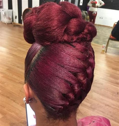 African American Braided Burgundy Updo Natural Hair Updo Natural