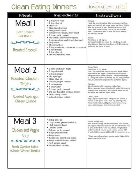Printable Clean Eating Meal Plan