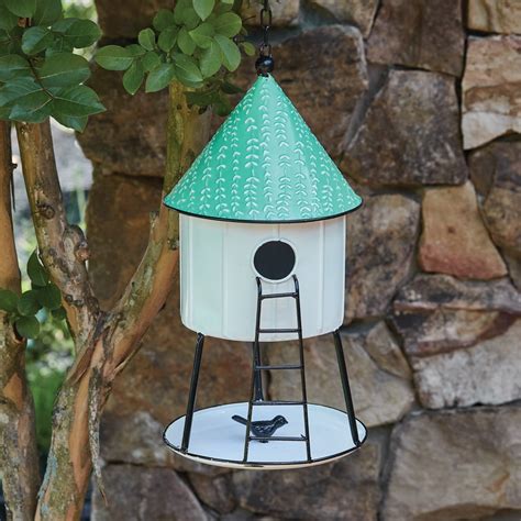 Hanging Grain Silo Birdhouse With Birdseed Tray