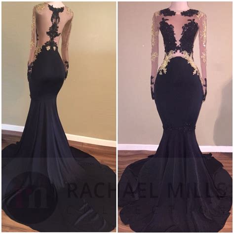 Black Masquerade Mermaid Unique Prom Dresses Long Sleeve 2017 Satin