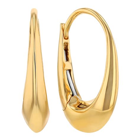 Yellow Gold Oval Tapered Hoop Leverback Earrings Borsheims