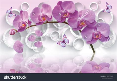 Wallpapers Orchids Waving Butterflies On 3d Stock Illustration 1172771080