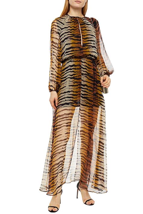 Dundas Marion Gathered Tiger Print Silk Chiffon Maxi Dress The Outnet