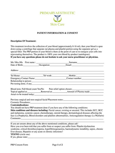 Prp Consent Form Fill Out And Sign Online Dochub