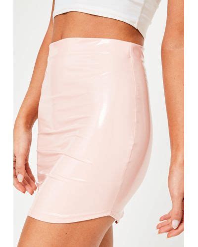 Missguided Pink Vinyl Curve Hem Mini Skirt Lyst