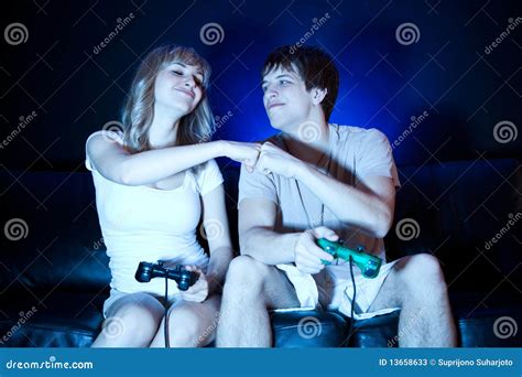 Couple Playing Video Games Stock Image Image Of Living