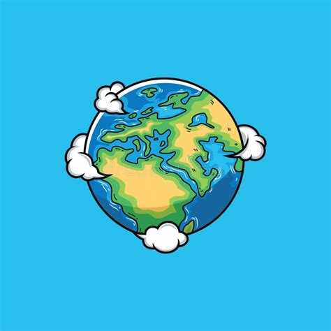 Earth Cartoon With Clouds On A Blue Background Stock Vector