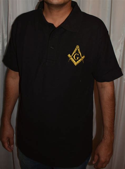 Black Masonic Polo Shirt With Embroidered G Logo And Square Compass M