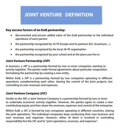 Free 9 Joint Venture Templates In Ms Word
