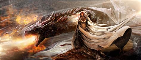 Daenerys Targareyn With His Dragon Art Wallpaper Hd M