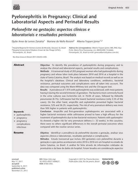 Pdf Pyelonephritis In Pregnancy Clinical And Laboratorial Aspects