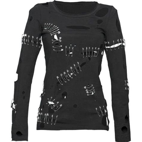 DIY Gothic Inspired Black Shirt With Holes And Safety Pins