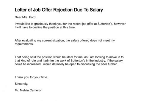 Sample Letter Declining A Job Offer Collection Letter Template Collection
