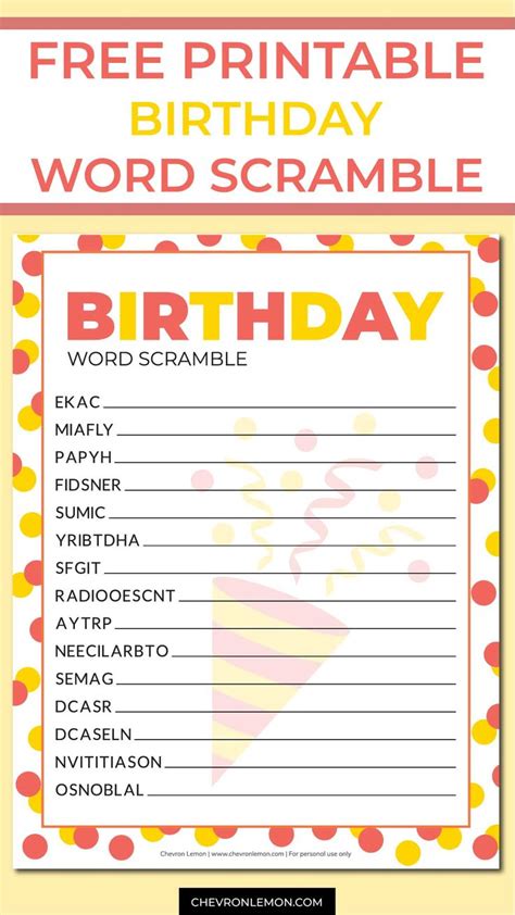 Free Printable Birthday Word Scramble Birthday Games For Adults