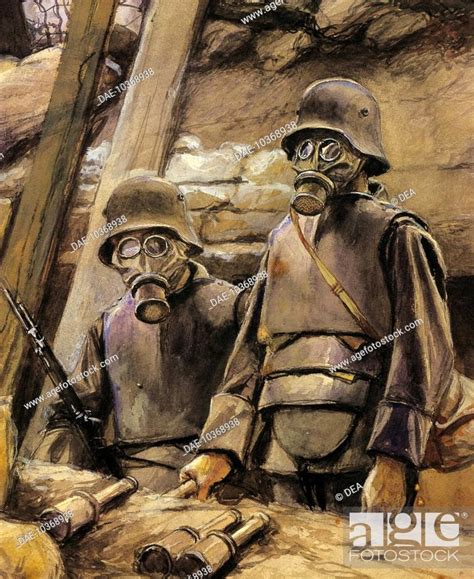 German Soldiers With Gas Masks August 1917 World War I 20th Century