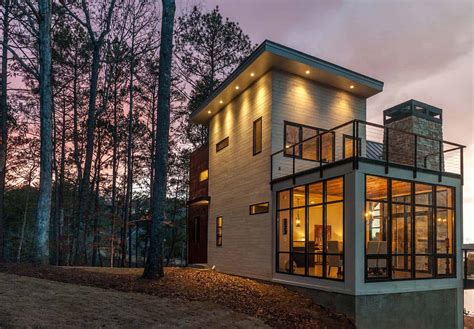 Our lake house plans and waterfront cottage plans are for panoramic views. Modern lake house in Alabama blends well into its surroundings