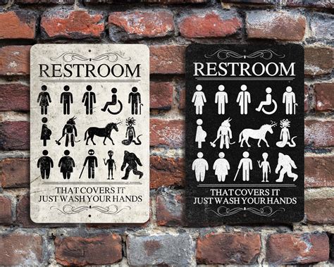 Funny Restroom Door Sign With Antiqued Design Letting Guests Know Your