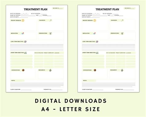 Treatment Plan Green Printable Treatment Plans Treatment Templates