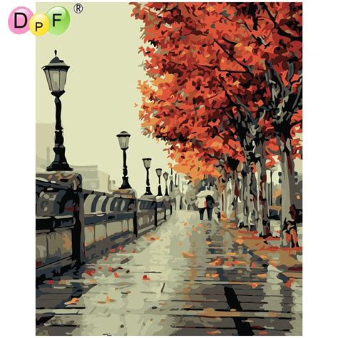 Dpf Diy Oil Painting On Canvas Acrylic Park Light Autumn By Numbers