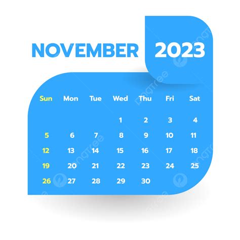 Design De Calendário De Novembro De 2023 Vetor Png Novembro De 2023