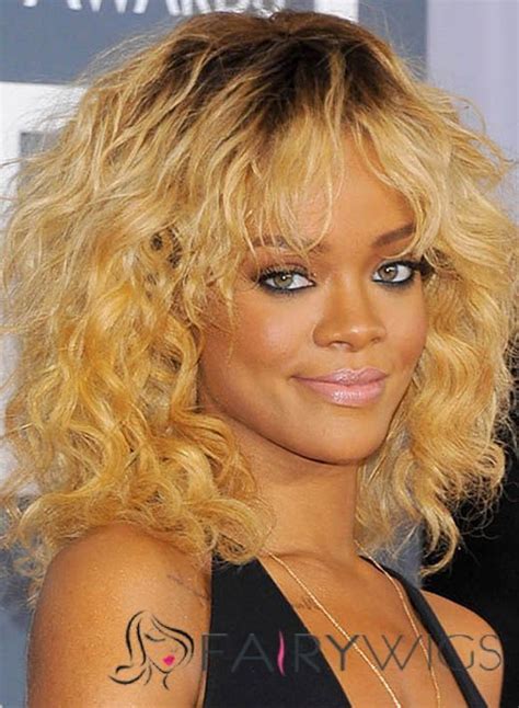 Bargain Rihanna Hairstyle Medium Wavy Lace Front Human Hair Wigs