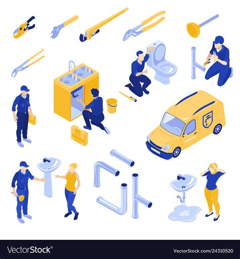 Isometric Plumber Set Royalty Free Vector Image