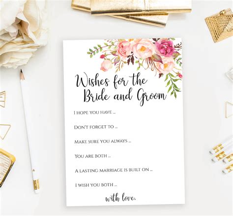 Wishes For The Bride And Groom Printable Wedding Advice Card Template Shower Activities X