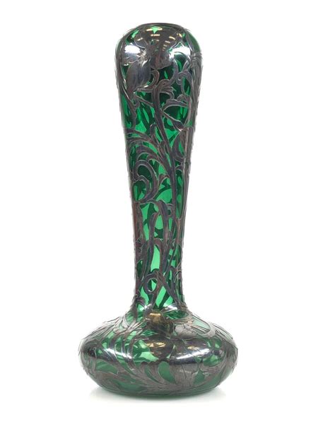 Lot Antique Alvin Silver Co Art Nouveau Silver Overlay Vase