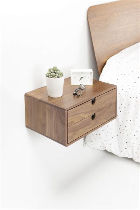 Walnut Floating Nightstand Bedside Table Drawer In By Habitables