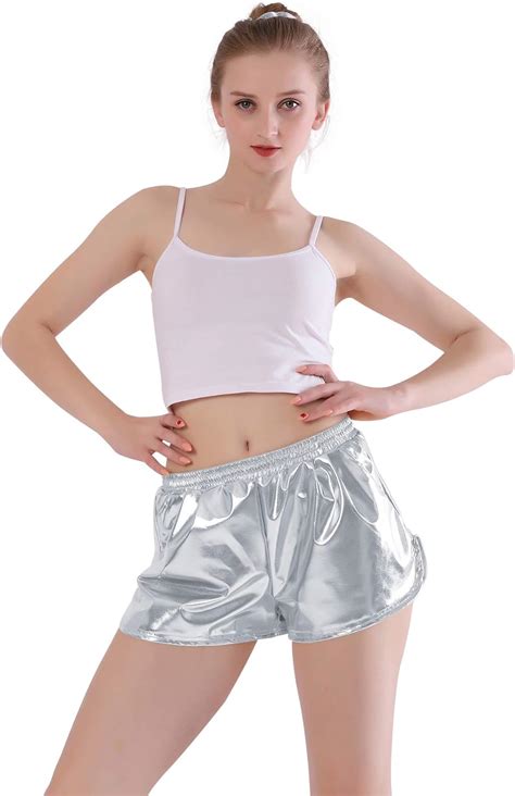 Kepblom Womens Metallic Shorts Shiny Yoga Hot Pants Casual Loose Dance
