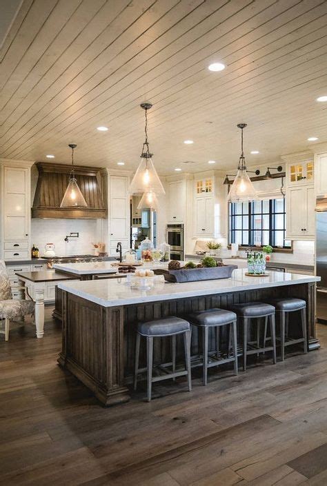 How to install a shiplap ceiling with this easy diy. stained floor, stained island & shiplap ceiling ...