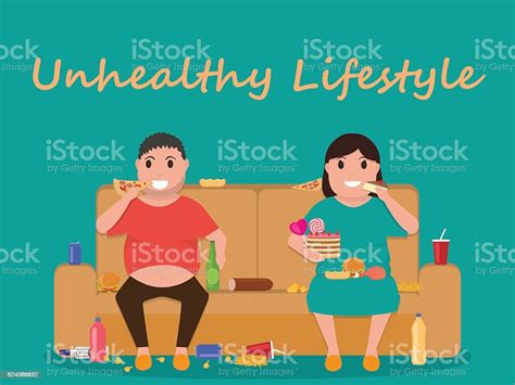 Vector Unhealthy Lifestyle Human Laziness Obese Stock Illustration