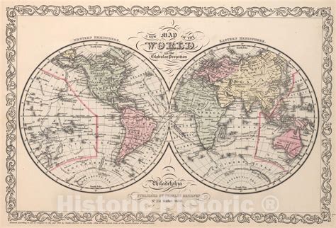 Historic Map A New Map Of The World On The Globular Projection 1857